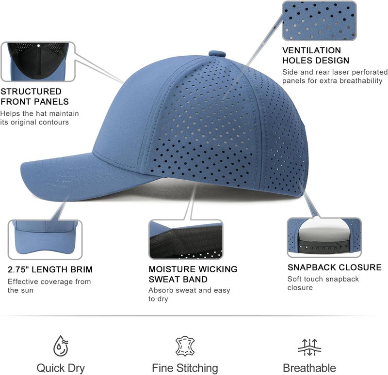 VOBOOM Men Quick Dry Baseball Cap Laser Cut Mesh Ball Curved Brim Snapback Hat - Image 5